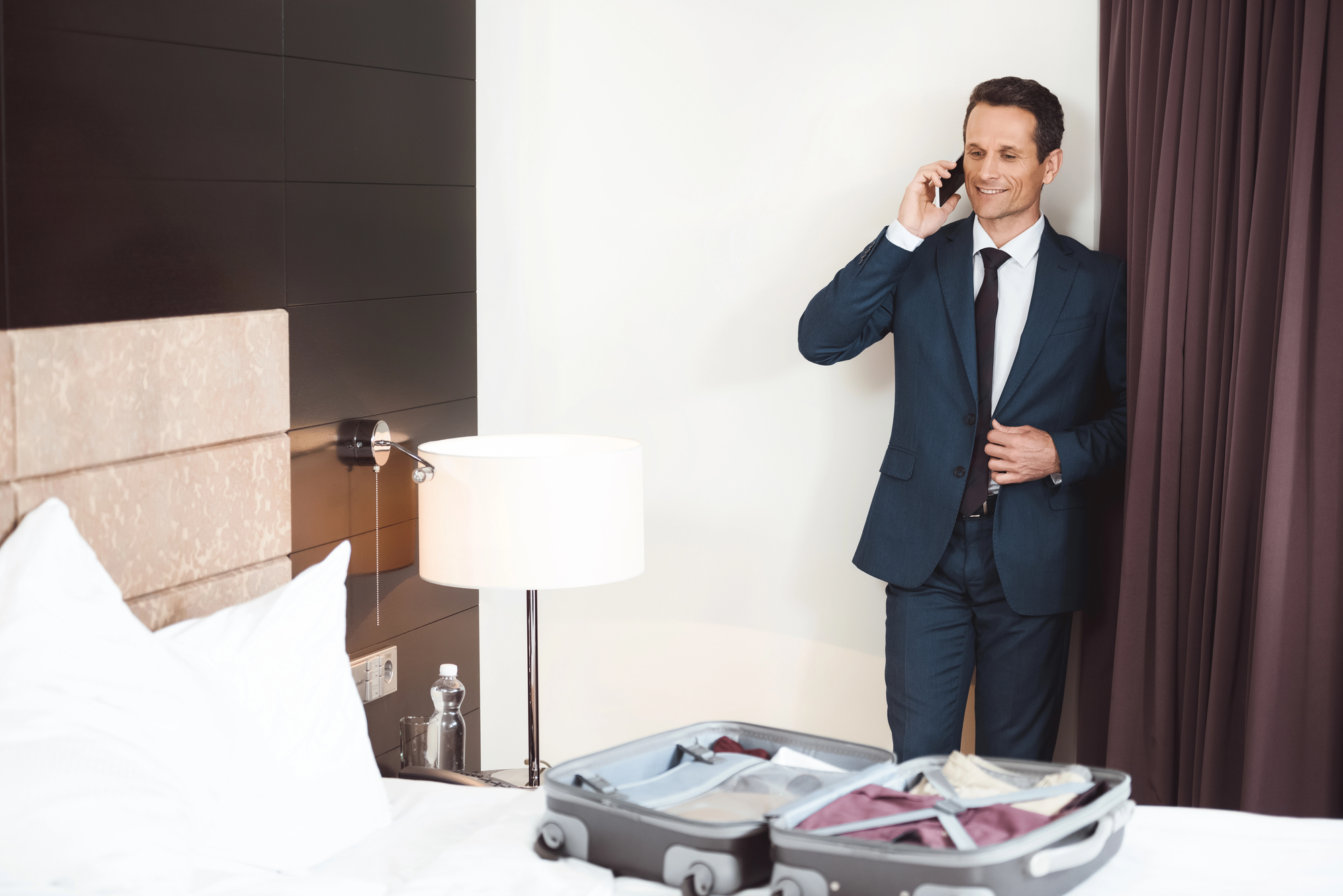 man in hotel room