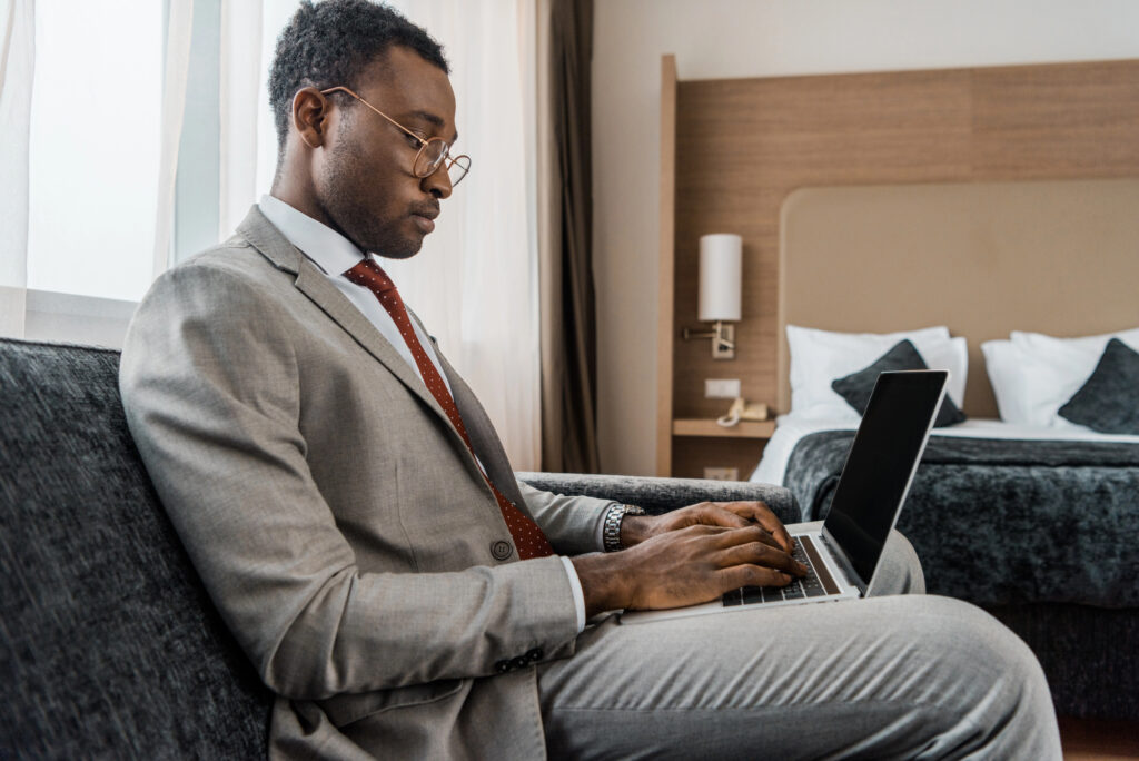 business man in hotel room