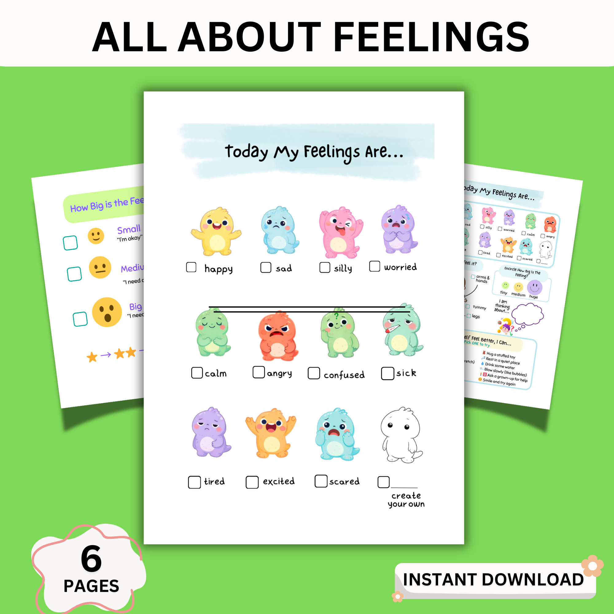 All about my feelings worksheet printable for kids showing emotions chart with happy