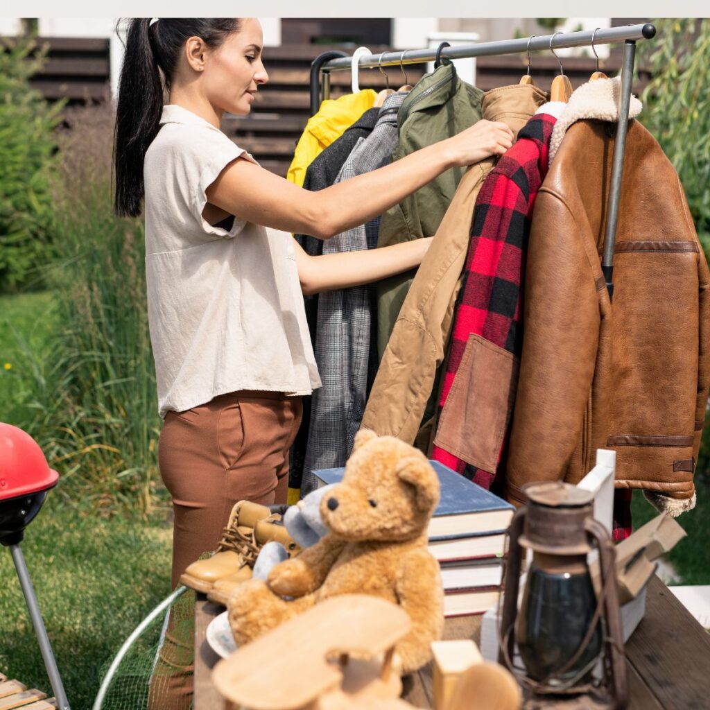 woman looking at thrift items
