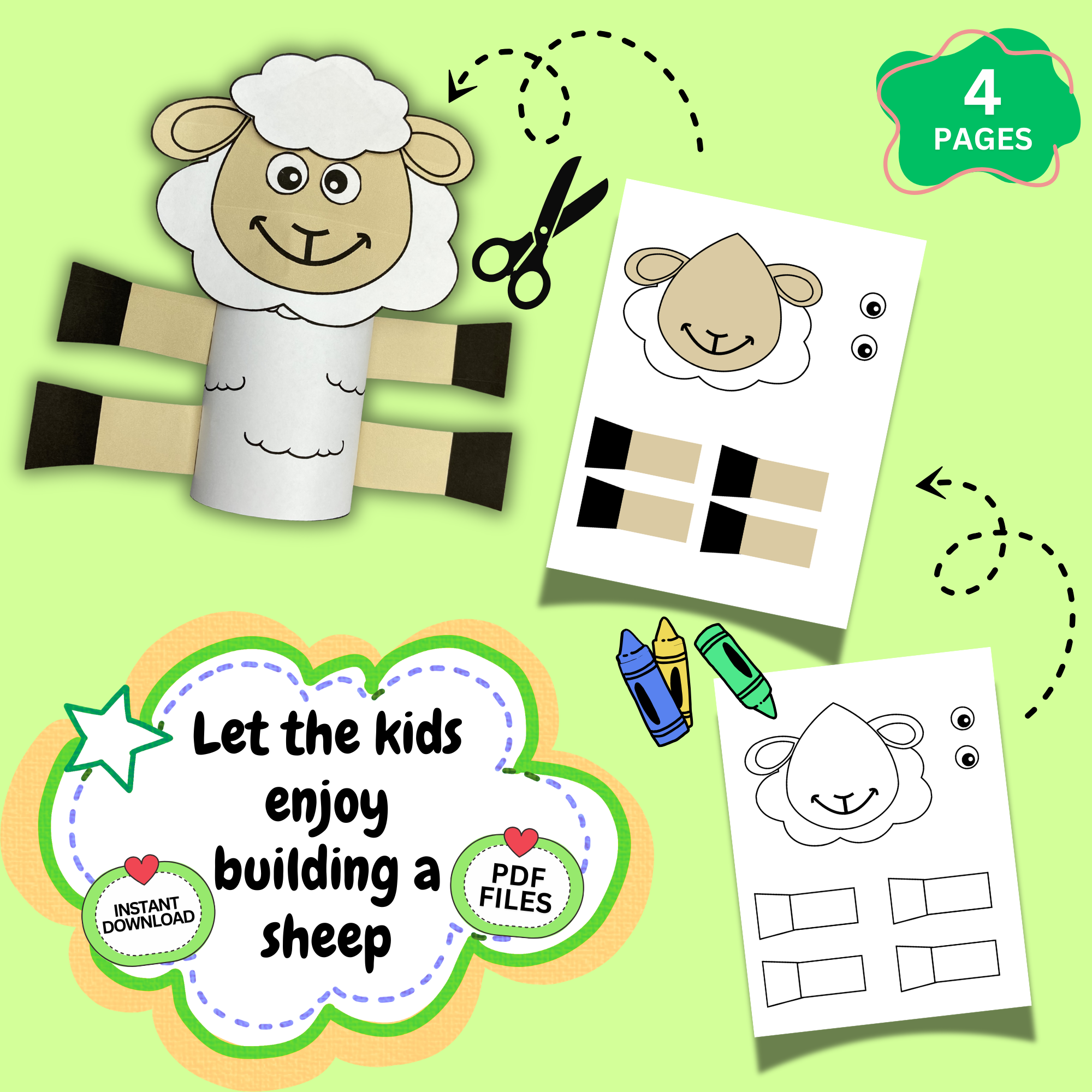 Cute build a sheep printable craft activity for kids featuring cut and paste sheep templates