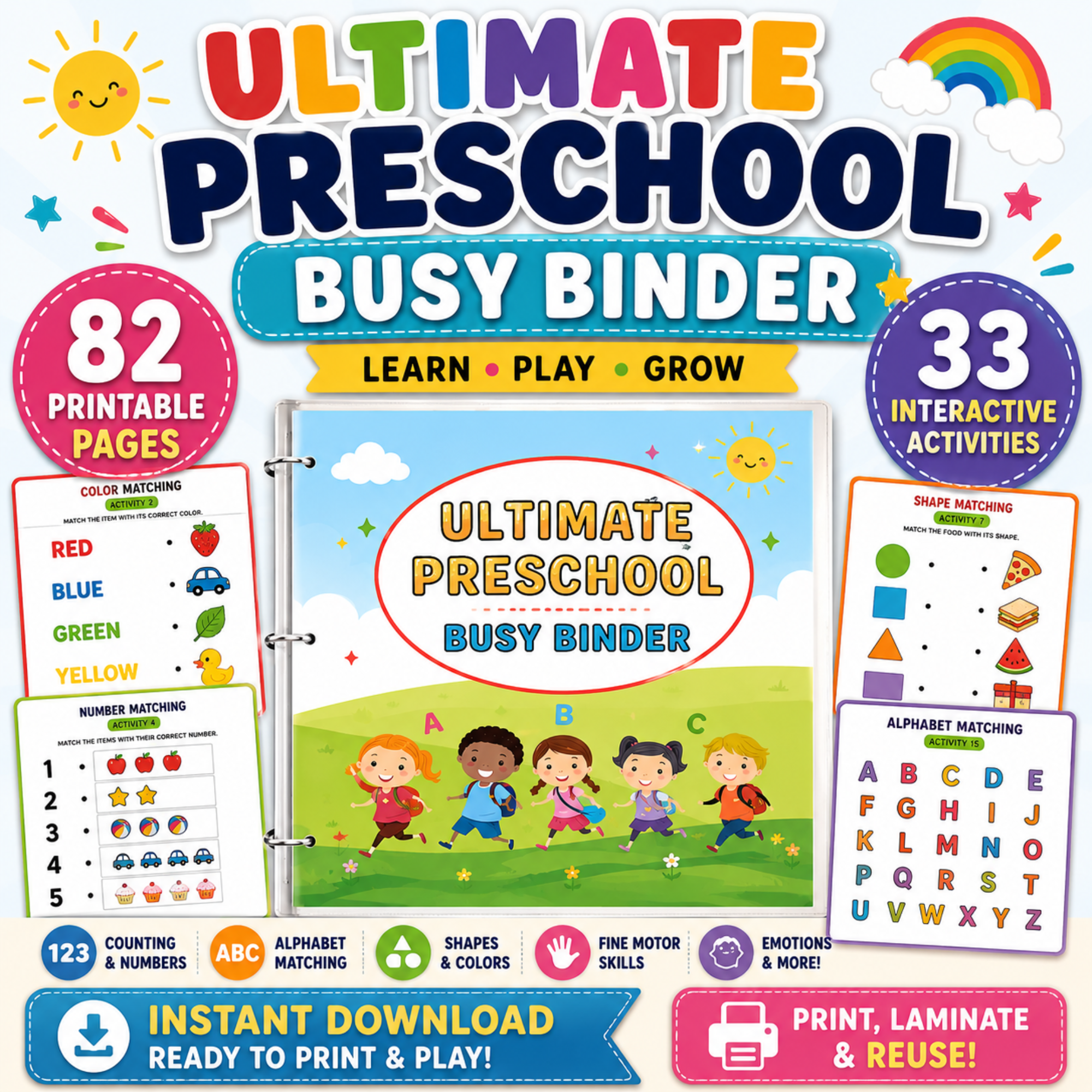Sample preschool busy binder activities including color matching