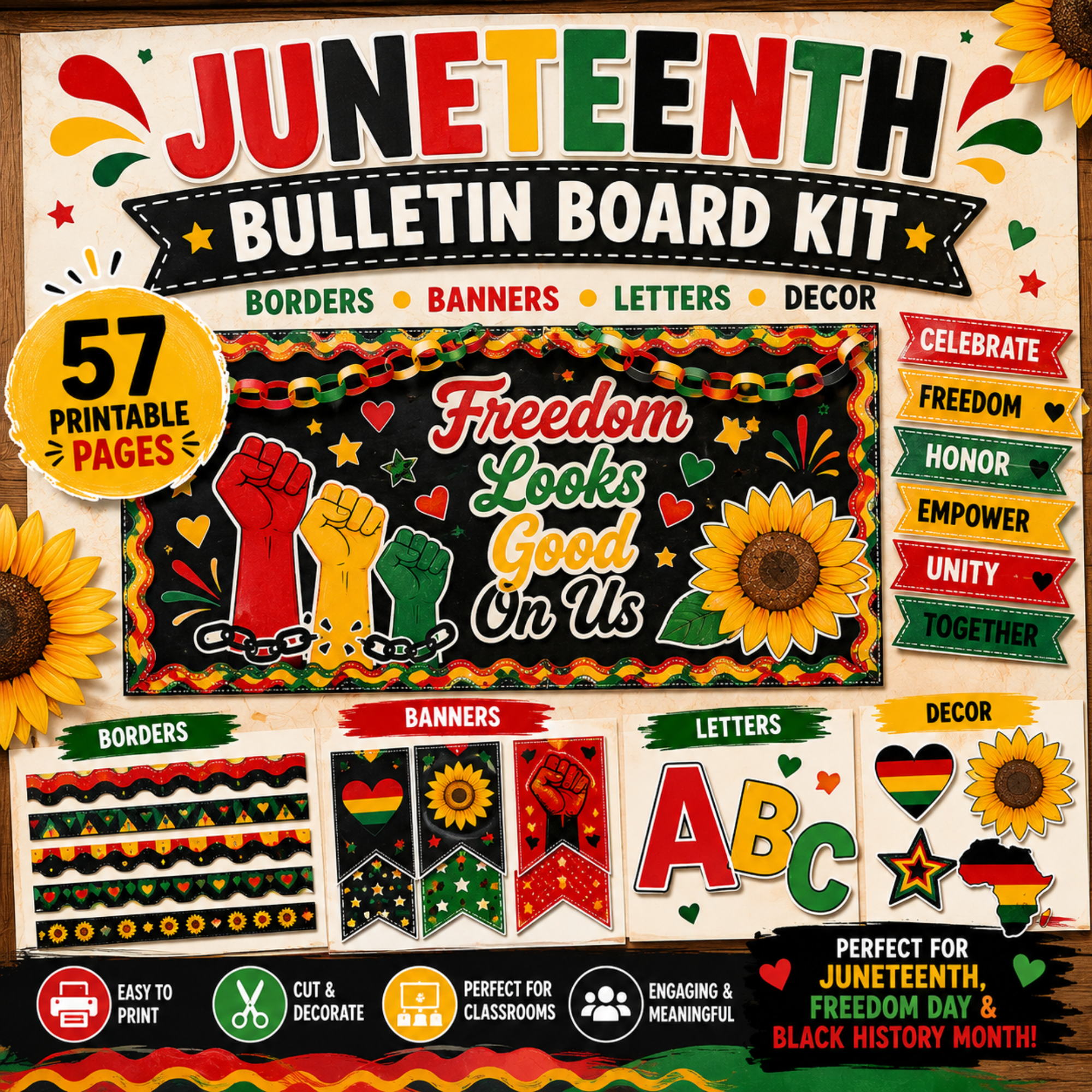 Juneteenth bulletin board kit printable featuring classroom banners