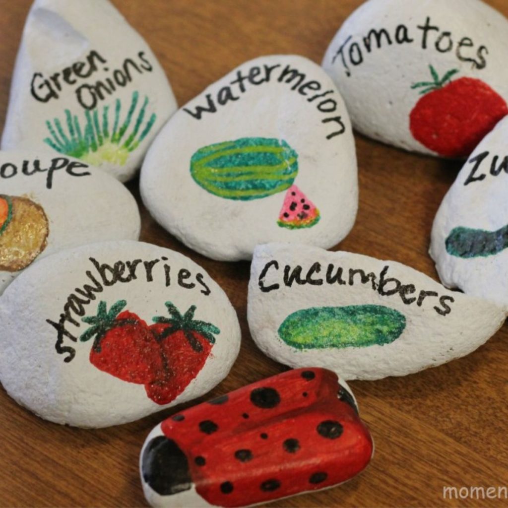 Painted rock plant markers