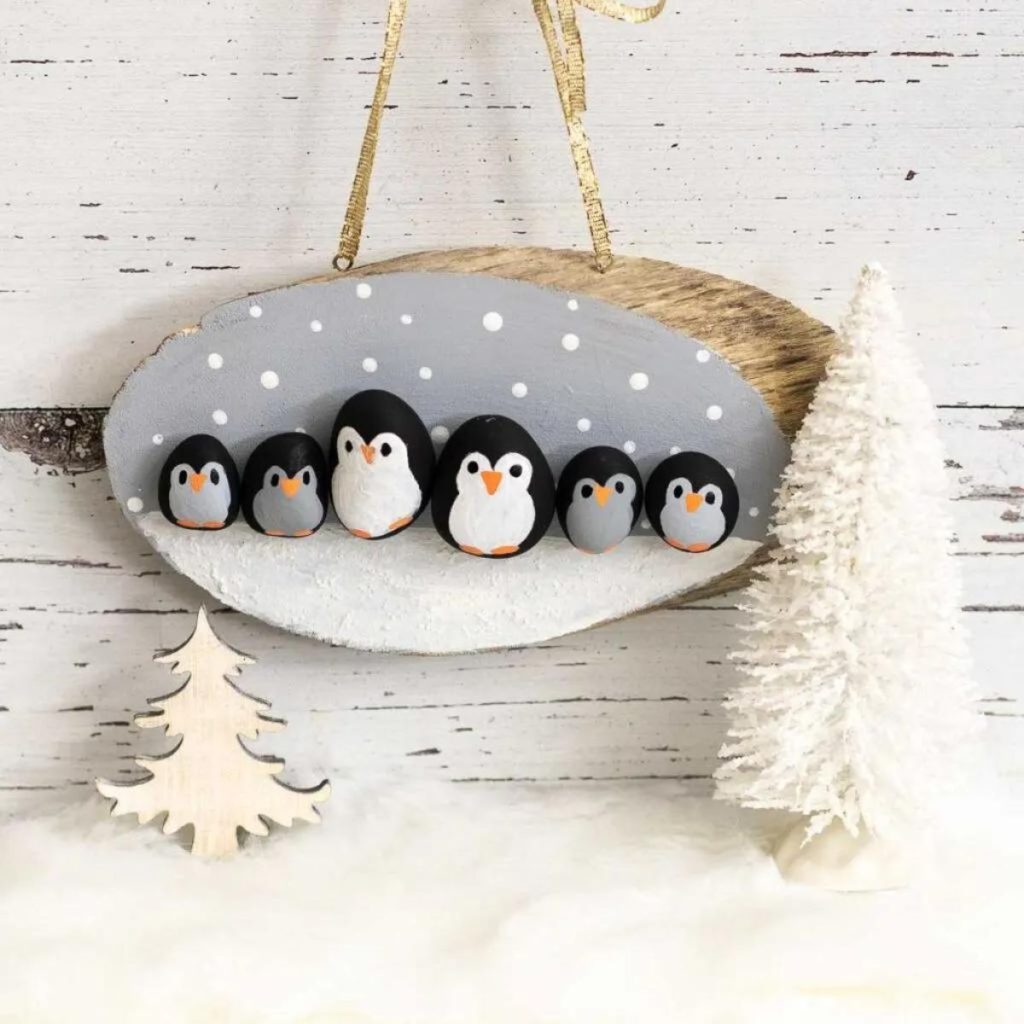 Penguin Family Pebble Art Craft