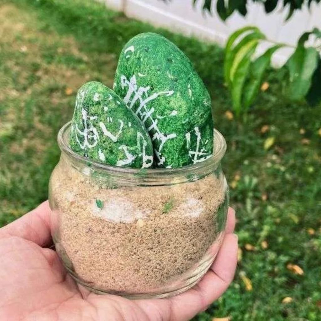 Green painted rock cactus