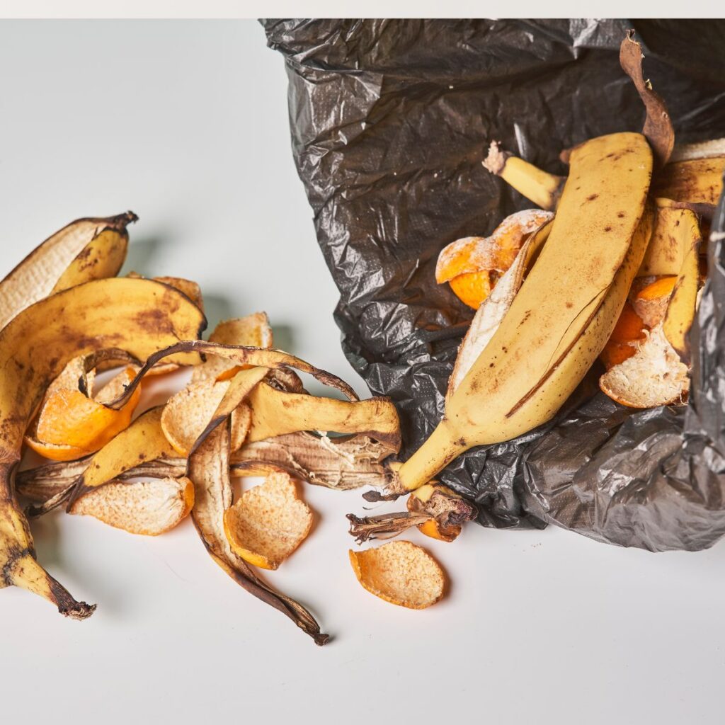 banana peels in garbage bags