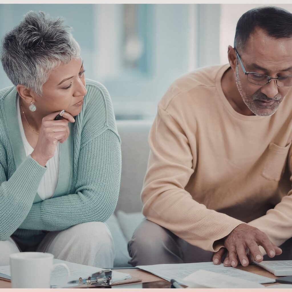 older people looking at documents