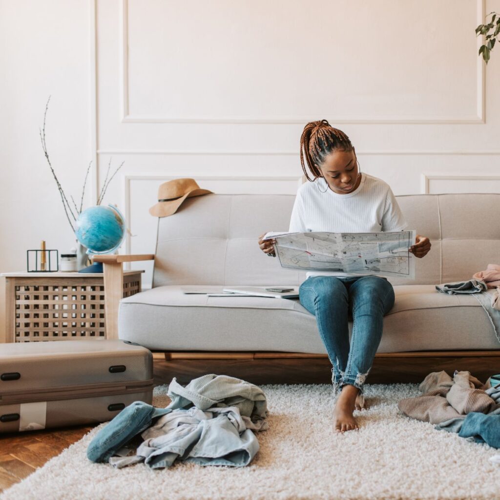 woman reviewing clutter