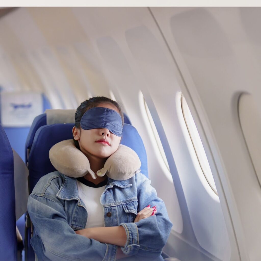woman traveling on plane