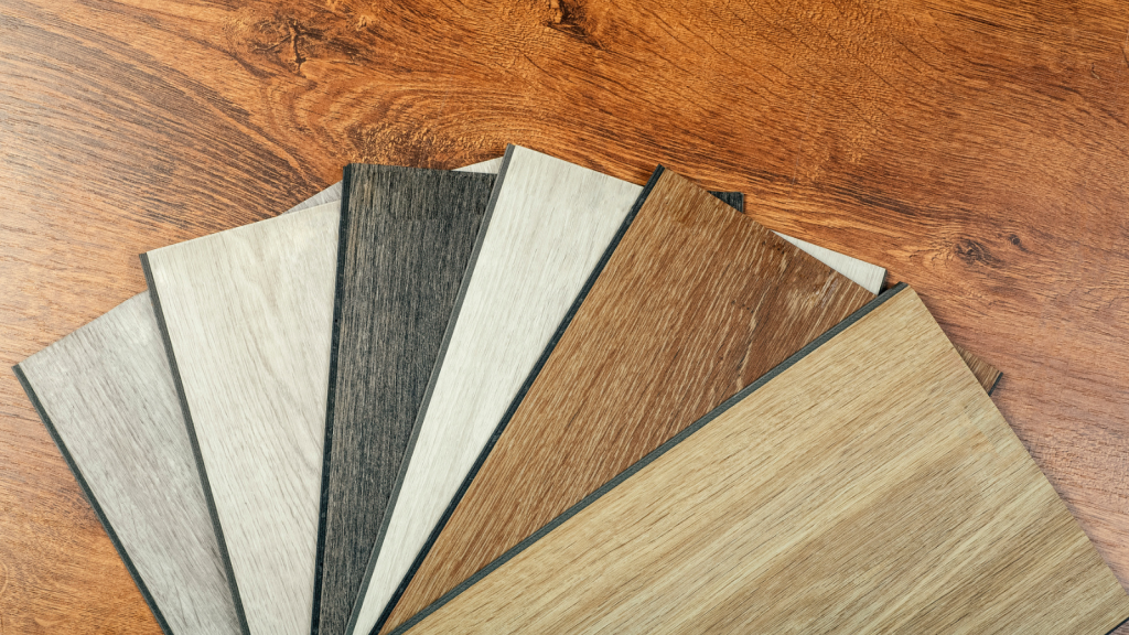 Laminate background. Samples of laminate or parquet with a pattern and wood texture for flooring and interior design. Production of wooden floors