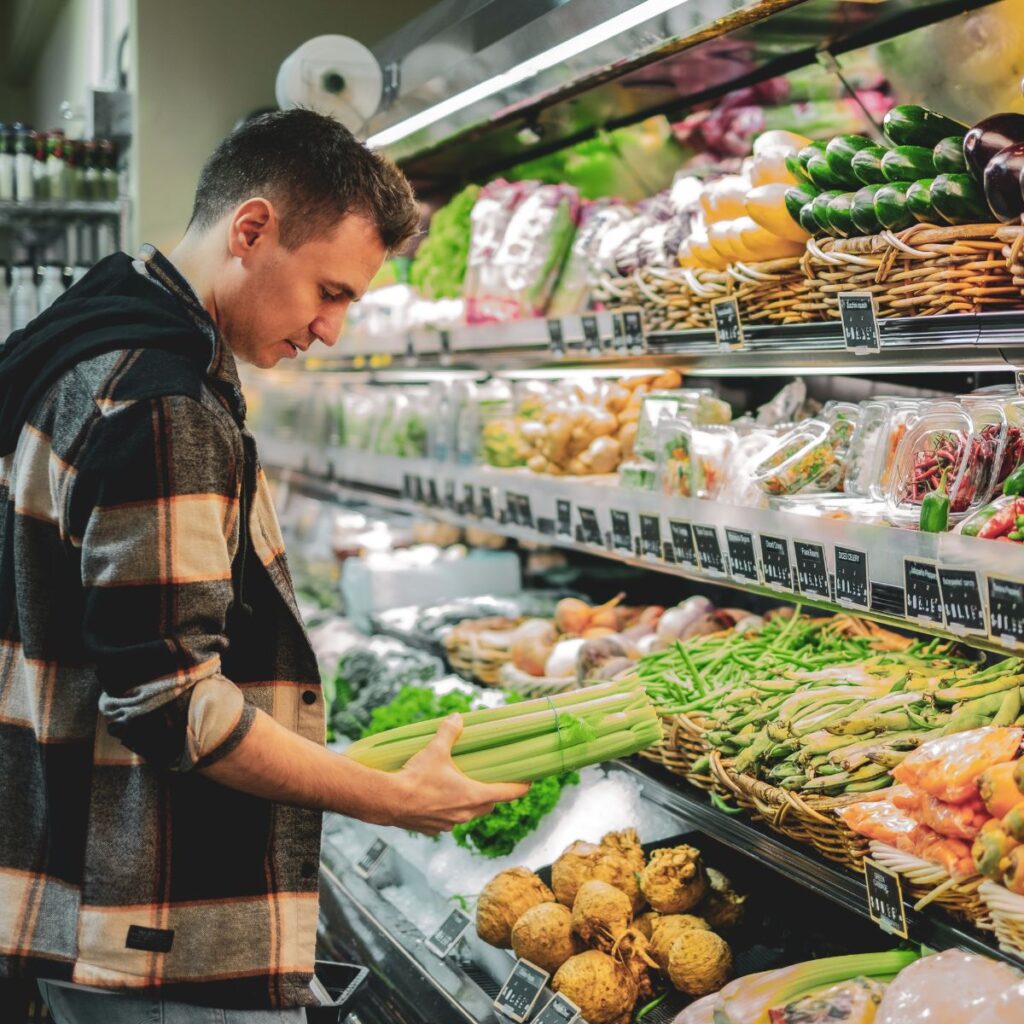 guy looking at food