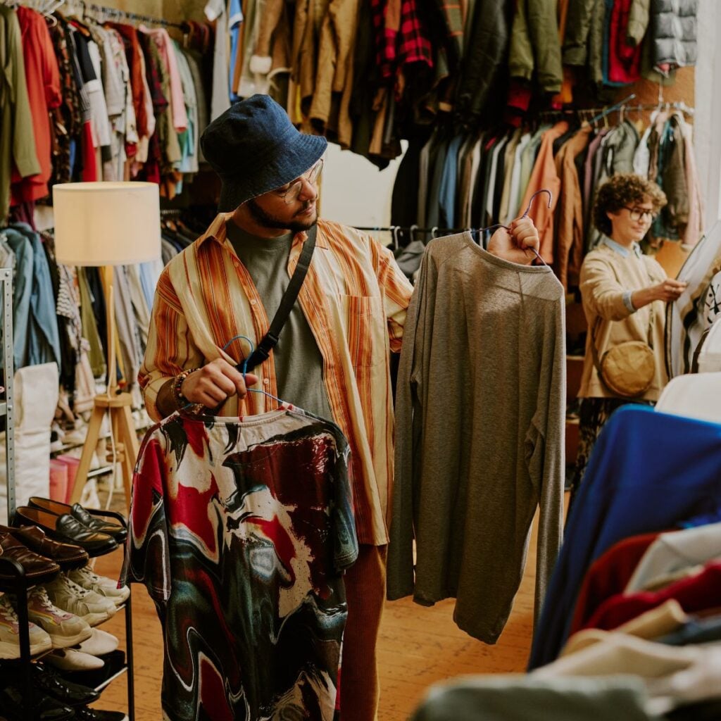 man shopping in a thrift store