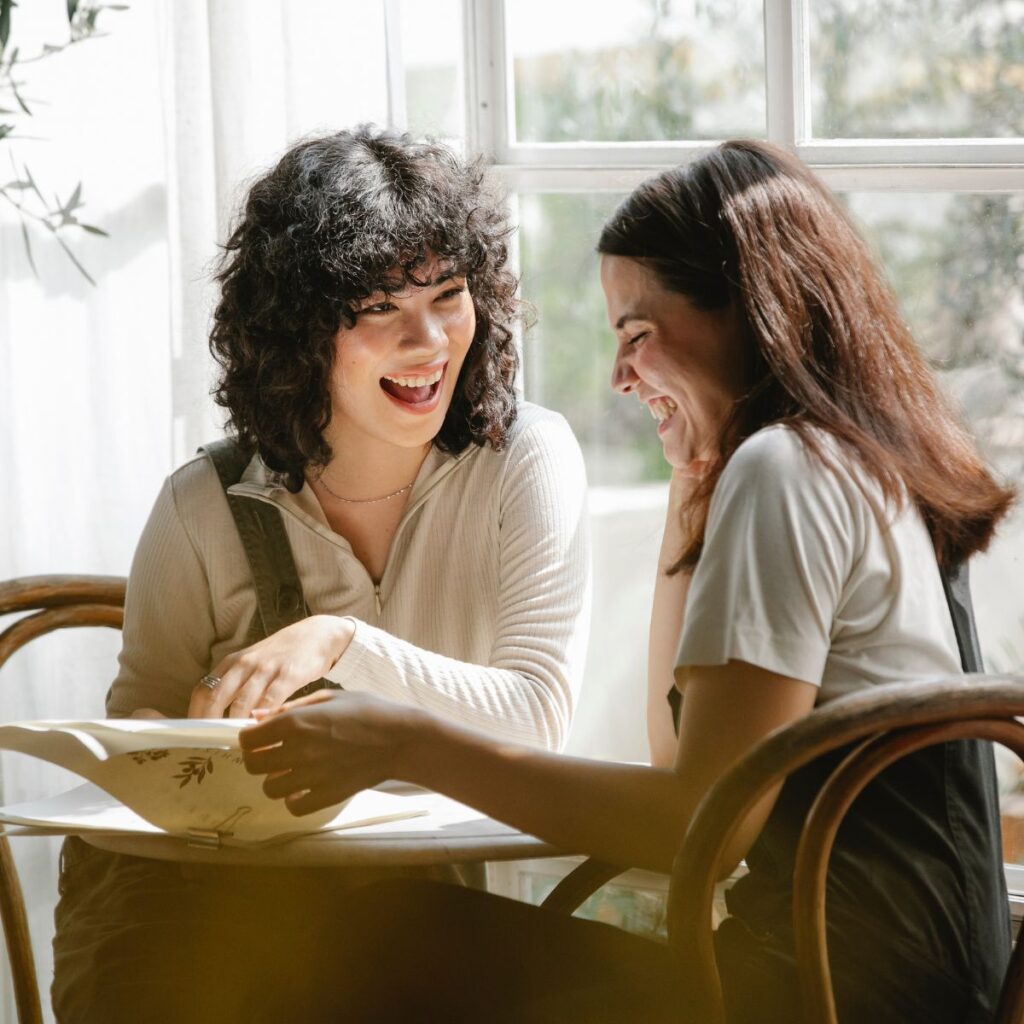 two women talking