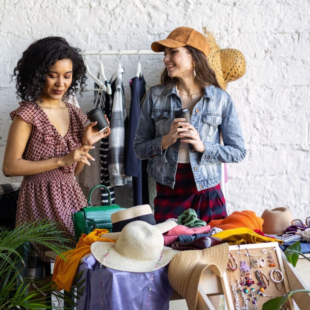 woman selling clothing items