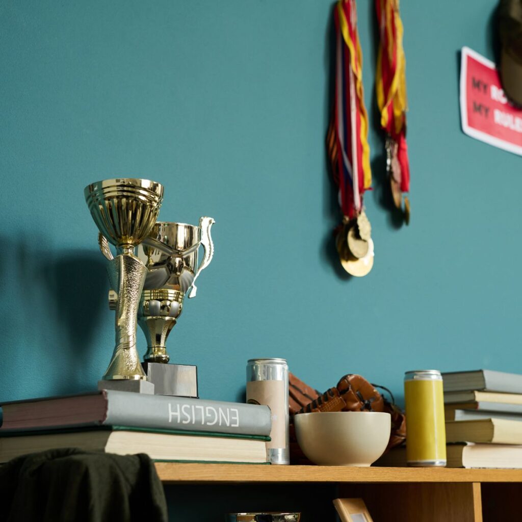kids room with trophies